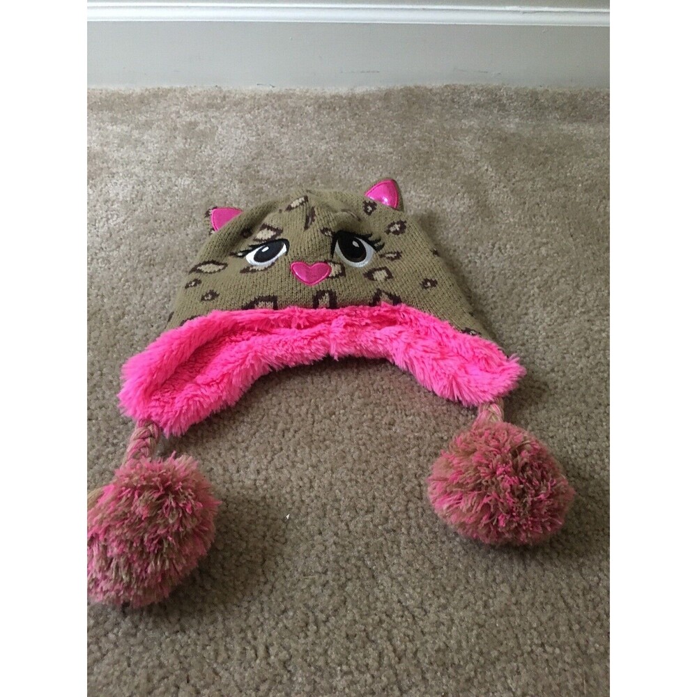 So Girls Leopard Print Aviator Trapper Hat Winter Size M/L 7-16